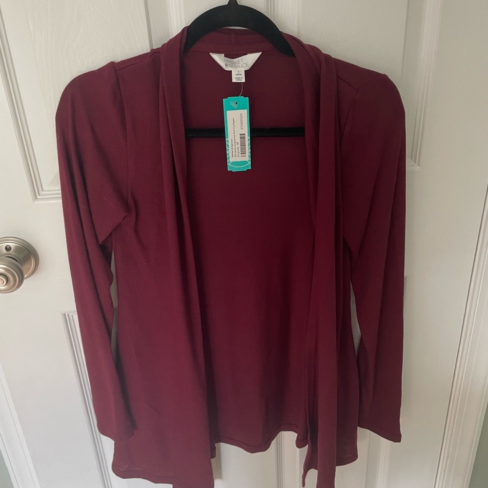 Women's Burgundy Open Front Cardigan